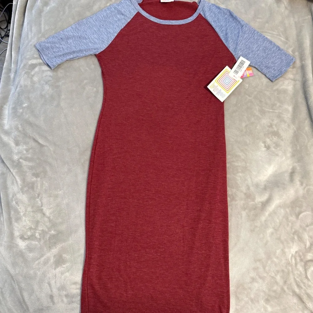 LuLaRoe Julia Dress XXS‎ Red Blue Raglan Sleeve Bodycon NWT